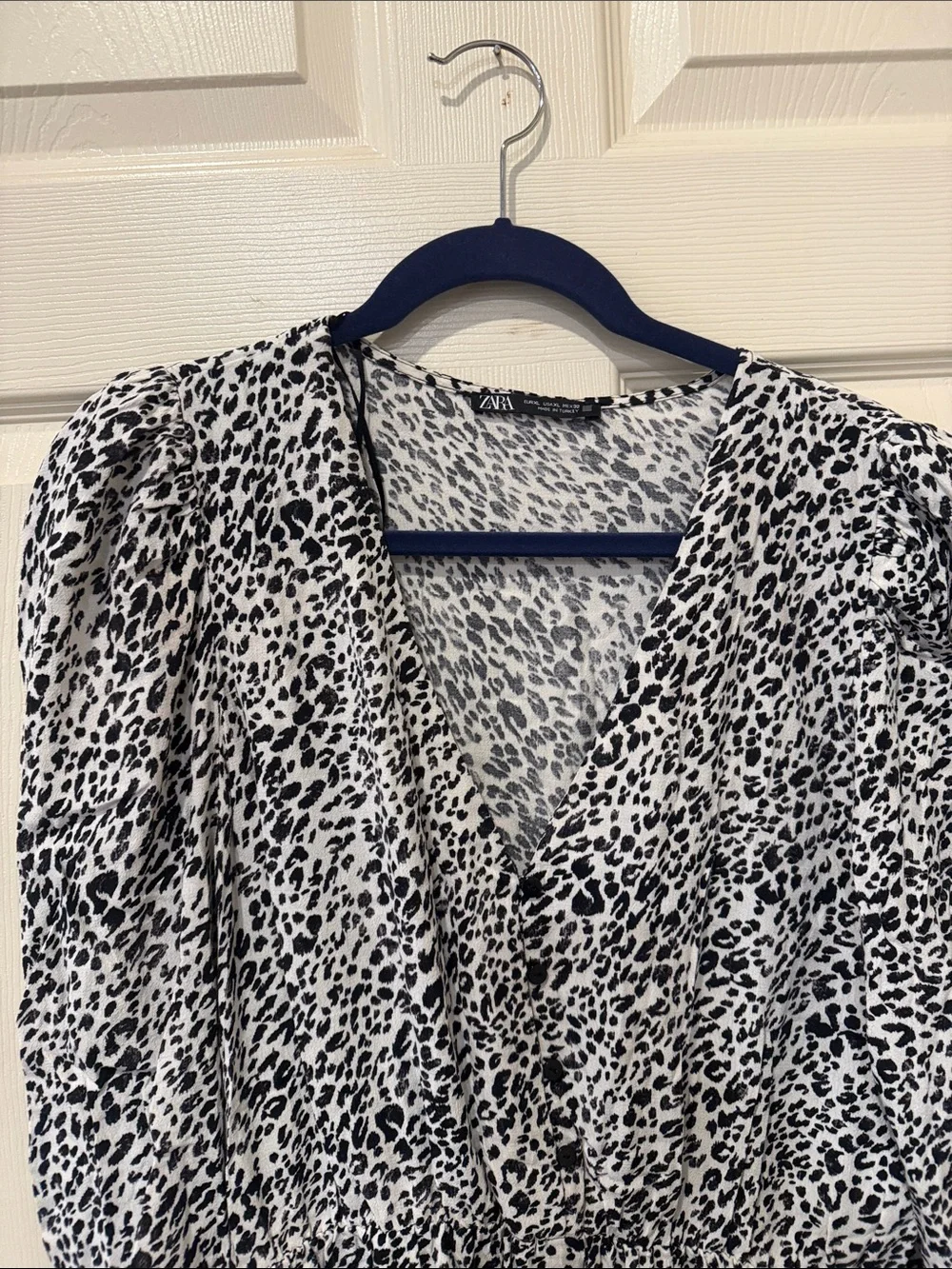 Zara black/white cheetah print ruffle mini dress, XL - Picture 3 of 8